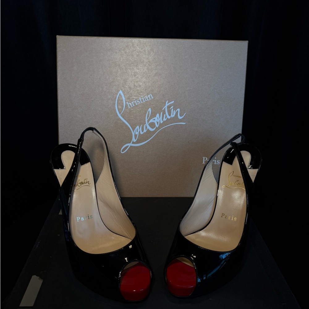 Christian Louboutin Black and Red Peep Toe Heels